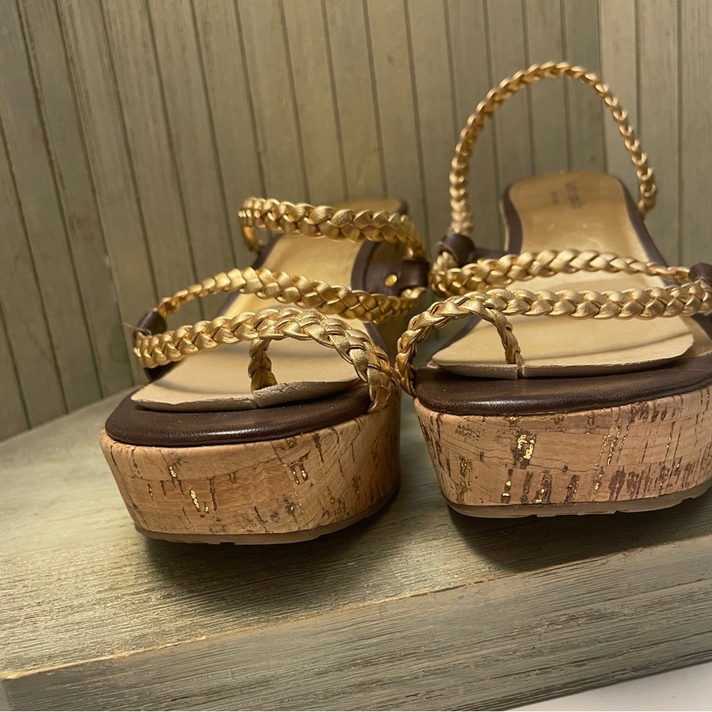Kate Spade Brown and Gold Wedge Sandals Made in Spain 8.5 - Picture 4 of 9